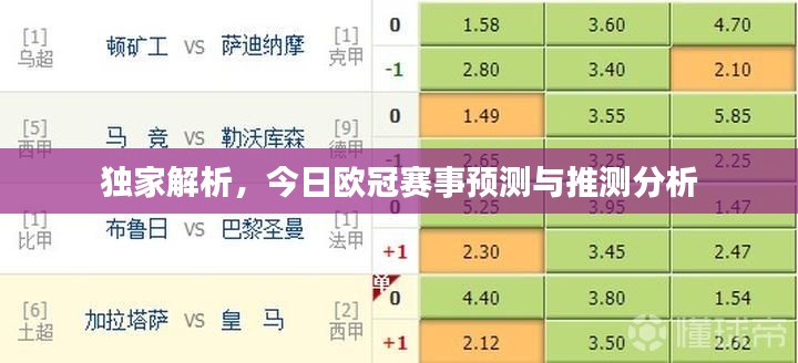 独家解析,今日欧冠赛事预测与推测分析